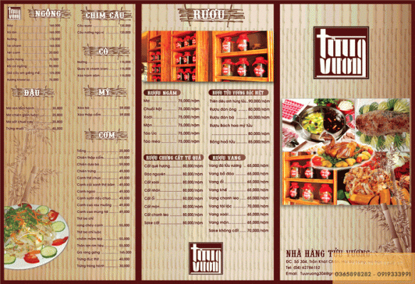 In menu in thực đơn dạng cuốn tại Hạ Long